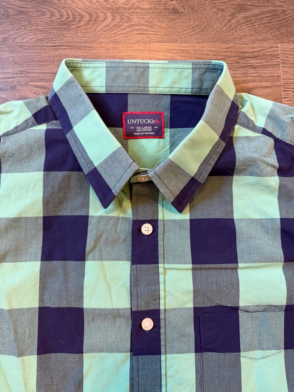 UNTUCKIT Men’s Size XXL Bonarda Button Down Long Sleeve Shirt Green Blue Plaid